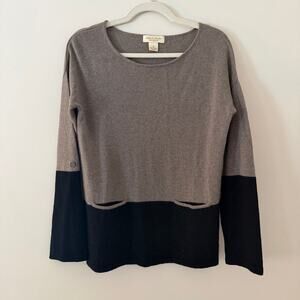 Peck & Peck 100% Cashmere Color Block Roll Tab Sleeve Scoop Neck Sweater Sz Sm